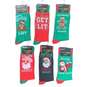 Men's Novelty Christmas Socks Tipsy  Elves 6 Pairs Naughty Festive Holiday Gifts - Picture 1 of 2