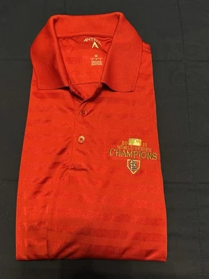 St. Louis Cardinals Polo Shirt World Series 2011 Antigua Red stripes Men Medium - Image 1 of 4