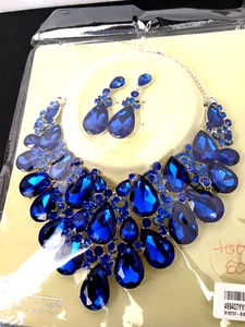 Women's Stunning Cobalt Blue Crystal Necklace and Earrings Set, SPARKLE! PRETTY! - Picture 1 of 9