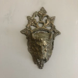 Brass Antique Devil Lucifer Bacchus Face Match Safe Match Holder 6" Wall Hanger - Picture 1 of 9