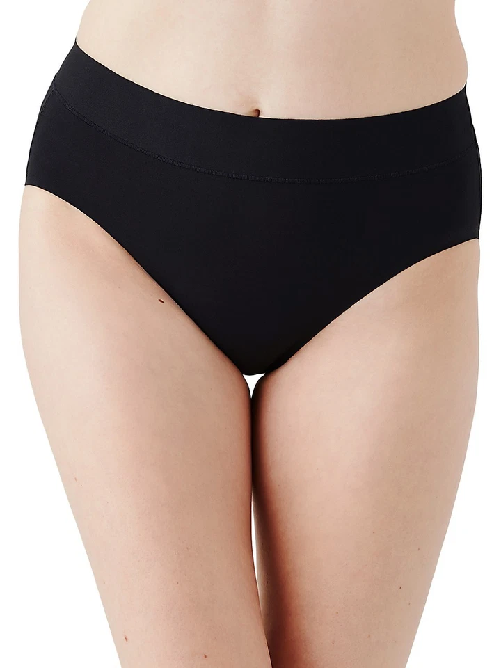 Wacoal At Ease Daywear High Cut Panty Women's 9-2XL Black Wide Waistband Pull On - Image 1 of 4