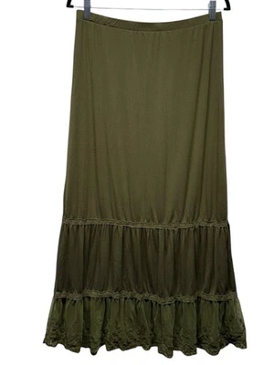 Maxi Falda Anthropologie Lapislázuli Talla L Verde En Niveles Floral Encaje Crochet Dobladillo Boho Foto 1 de 4
