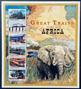 SIERRA LEONE GREAT TRAINS OF AFRICA STAMPS 1999 MNH LOCOMOTIVE ELEPHANT ANIMAL 1 - Picture 1 of 1