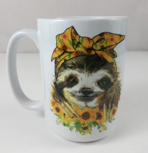 Cute Smiling Sloth Playing In Sunflowers 4.75" Coffee Cup Mug - Picture 1 of 6