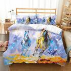 Colorful Canvas Running Horse Quilt Duvet Cover Set King Bedclothes Single