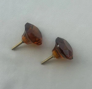 De colección Victoriano Corte Diamante Vidrio Color Ámbar Perilla Tirador Puerta Cajón 2X - Imagen 1 de 11