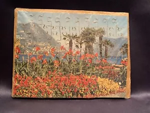 Antique Wooden Jigsaw Puzzle Palm Trees Lake Mountain Landscape 90pc - Picture 1 of 3