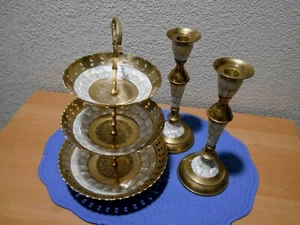 Maitland Smith 3 Tier Bowl Trinket Stand & Candle Holders Hand Made in India - Picture 1 of 12