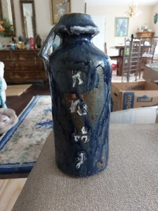 EARLY ANTIQUE CHINESE EARTHENWARE BOTTLE JUG W/ 3 ROWS OF CHARACTERS - Picture 1 of 12