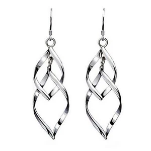 Dangle Earrings White Gold Plated Interlocking Spirals Drop Earring for Women - Picture 1 of 7