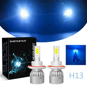 H13 9008 LED Headlight Bulbs Kit Hi Low Beam Bright 100W 11000LM 8000K Ice Blue - Picture 1 of 11