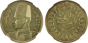 EGYPT , SILVER 20 PIASTRES KING FAROUK 1937 - NGC MS 62 , RARE66 - Picture 1 of 3