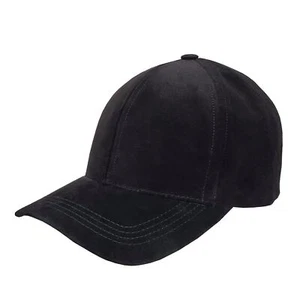 Black Suede Leather Adjustable Baseball Cap Hat Made in USA (One Size) - Picture 1 of 3