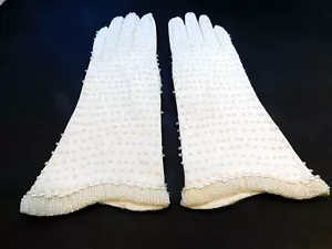 DESIGNER LADIES' WHITE COTTON BEADED DRESS GLOVES UNLINED SIZE 7.0 - Picture 1 of 4
