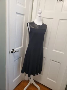 EC Classiques Entier Leather Trim Fit and flare Stretchy Jersey Knit Dress Med. - Picture 1 of 11