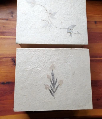 2 Vin HANDMADE PAPER MACHE DECORATIVE STORAGE TRINKET GIFT BOXES W/ LEAVES STEMS - Image 1 of 4