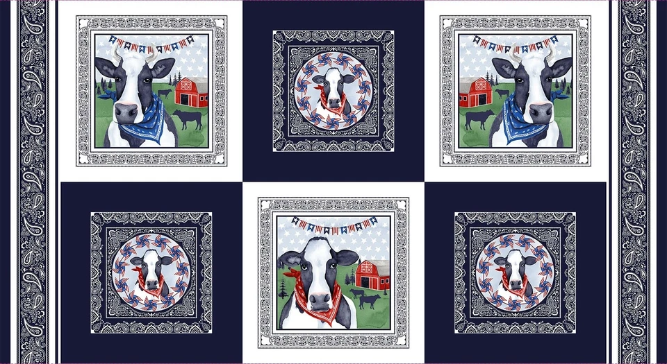 Studio E Heritage USA Cow Fabric Panel