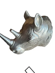 10" Large Metal Wall Mounted Rhino Head Made In India Cast Aluminum  - Picture 1 of 6