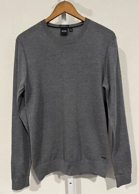 HUGO BOSS Ellegri Crewneck Sweater Men's M Grey Ribbed Long Sleeve Pullover NEW - Image 1 of 4