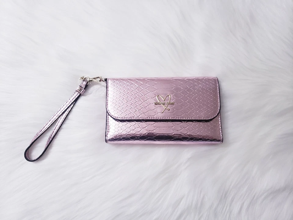 Victorias Secret Wrist Wallet Bifold Shiny Metallic Pink Limited Edition