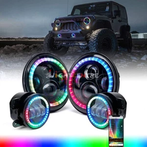 Faros LED RGB de 7"" pulgadas + cápsulas combinadas de lámpara antiniebla de 4"" para Jeep Wrangler JK 07-18 - Imagen 1 de 12