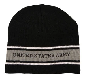 Embroidered Army Black Grey Gray Military US Stripe Stocking Cap Beanie Winter  - Picture 1 of 1