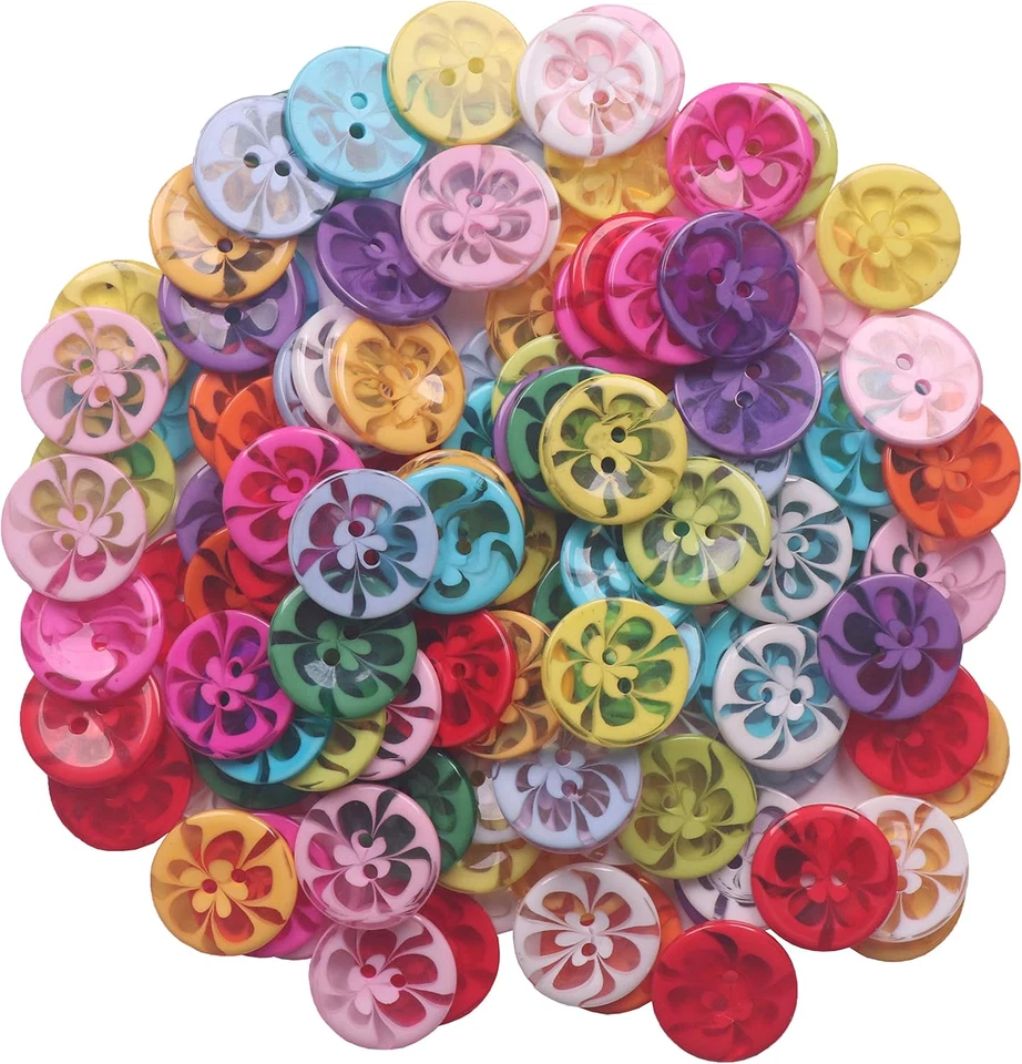 200 Pcs Mixed Resin Flowers Button/Sewing Lots Buttons 2 Hole Baby Sewing DIY Cr - Image 1 of 4