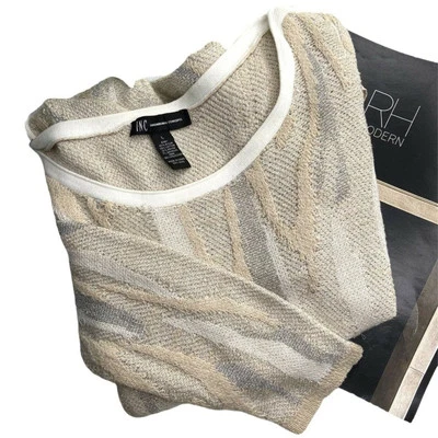 Suéter Pullover Tejido a Rayas Cebra Beige Metálico INC Talla Grande Foto 1 de 4
