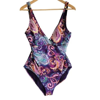 Lauren Ralph Lauren Swimsuit 14 One Piece Captiva Paisley Purple Underwire - Image 1 of 4
