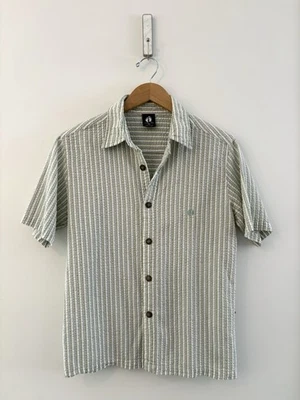 Men’s Y2K Hang Ten Seersucker Striped Shirt Green White Button Down Size Small - Image 1 of 4