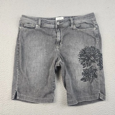White House Black Market Denim Shorts Womens Size 12 Bermuda Floral Cotton Blend - Image 1 of 4