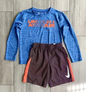 Nike Under Armour Boys 6-7 yrs Long T-Shirt Athletic Shorts Set of 2 - Picture 1 of 10