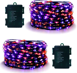 2 Pack Halloween Fairy Lights Battery Operated, 200 LED 66Ft Auto Timer Silver W - Picture 1 of 12