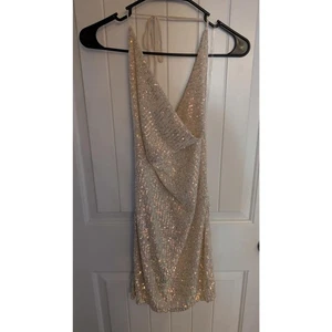 Moda Nova Crema Dorado Lentejuelas Iridiscentes Sexy Mini Vestido Fiesta Cóctel Talla L - Imagen 1 de 10