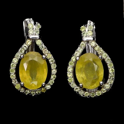 925 Orecchini Argento Sterling Ovale Giallo Zaffiro 8x6mm Zaffiro Pietra - Immagine 1 di 4