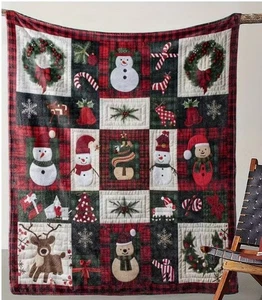 Weihnachten Schneemann & Urlaub Patchwork Fleece Überwurf Decke 30x40 - Nickerchen oder Schoß - Bild 1 von 5