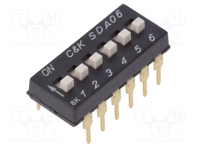 SDA06H1BD Switch DIP SWITCH Number of Sections 6 ON-OFF 0.025A/24VDC C&K