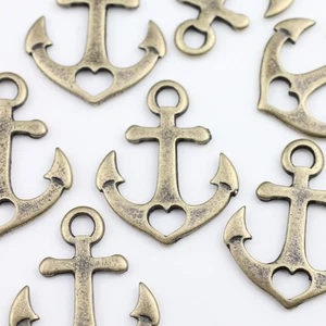 10 Herzchen Anker Charms Anhänger Silber DIY Schmuck Zubehör Antik Messing - Picture 1 of 7