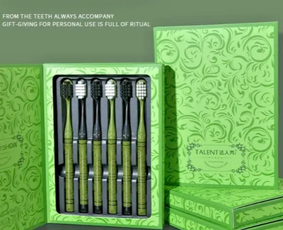 6pcs Adult Premium Soft Oral Care Forest Green Black Microfiber Toothbrush Gift - Image 1 of 4