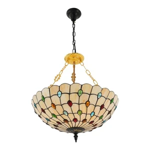 Tiffany Style Hanging Pendant Lamp Stained Glass Ceiling Light Pendant Fixture - Picture 1 of 12