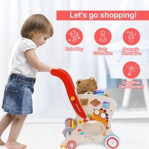 2025 Wooden Shape Sorting Grocery Cart Push Shopping Toy Baby Walker Toddler Toy - Picture 1 of 6