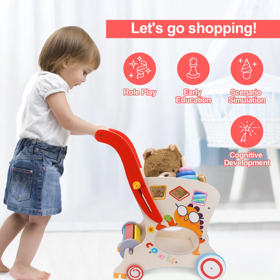 Cochecito de muñeca Baby Push Walker, carrito de compras de madera altura ajustable EE. UU. NUEVO Foto 1 de 4