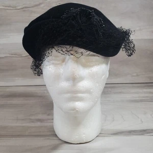 Cappello donna Henry Pollak New York moda pizzo nero superbo vintage - Foto 1 di 8