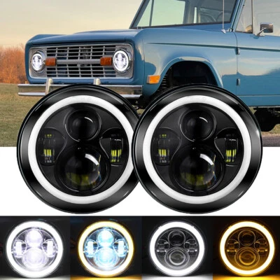 Faros LED redondos de 7" haz alto/bajo halo anillo ojo de ángel para Ford Bronco 1966-1978 Foto 1 de 4