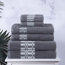 6-pc Gray Larissa Soft Towel Hand Towel Washcloth Set w/ Geometric Border