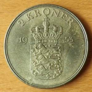Denmark 2 Kroner Coin 1953 Brilliant UNC Grade Lustrous Toned Scarce.......  - Picture 1 of 2