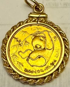 1985 China Goldbarren Panda Münze 10 Yuan 0,999 Gold 1/10oz Set in 14K Seileinfassung - Bild 1 von 5