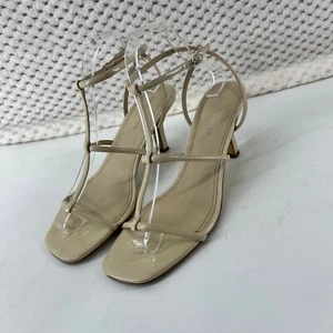 Marc Fisher Strappy Heeled Sandals Minimalist Dressy T-Strap Beige Size 8M - Picture 1 of 9
