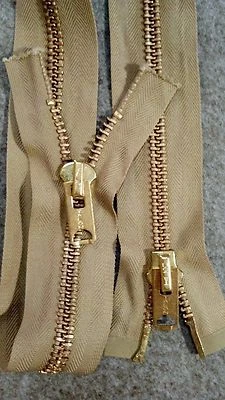 Vtg70s "TALON" 2-Way SEPARATING ZIPPER/#10 Metal=27in BRASS/TAN 1-5/8" XW COTTON - Изображение 1 из 3