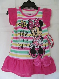 NWT Girl's Disney Minnie Mouse Pink,Green,Yellow striped short sleeve shirt sz 4 - Picture 1 of 5